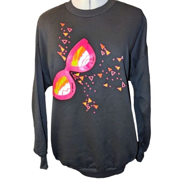 Vintage‎ 80s black sweatshirt with florescent pink art. - Picture 1 of 6